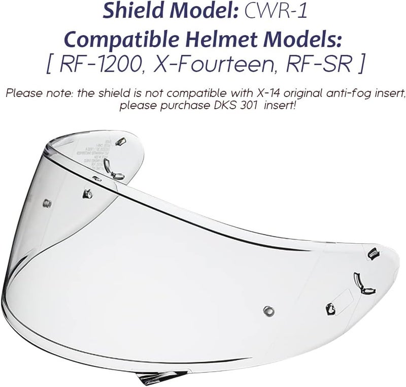 Puentemys CWR-1 Photochromic Shield Helmet Visor Replacement for X14, X-Fourteen, RF-1200, Z7, NXR, RF-SR Motorcycle Helmets (Clear to Smoke) - Image 2